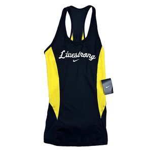 Nike Pro Womens LIVESTRONG Tank Top Black Yellow Racerback Sze L New Bold Sporty